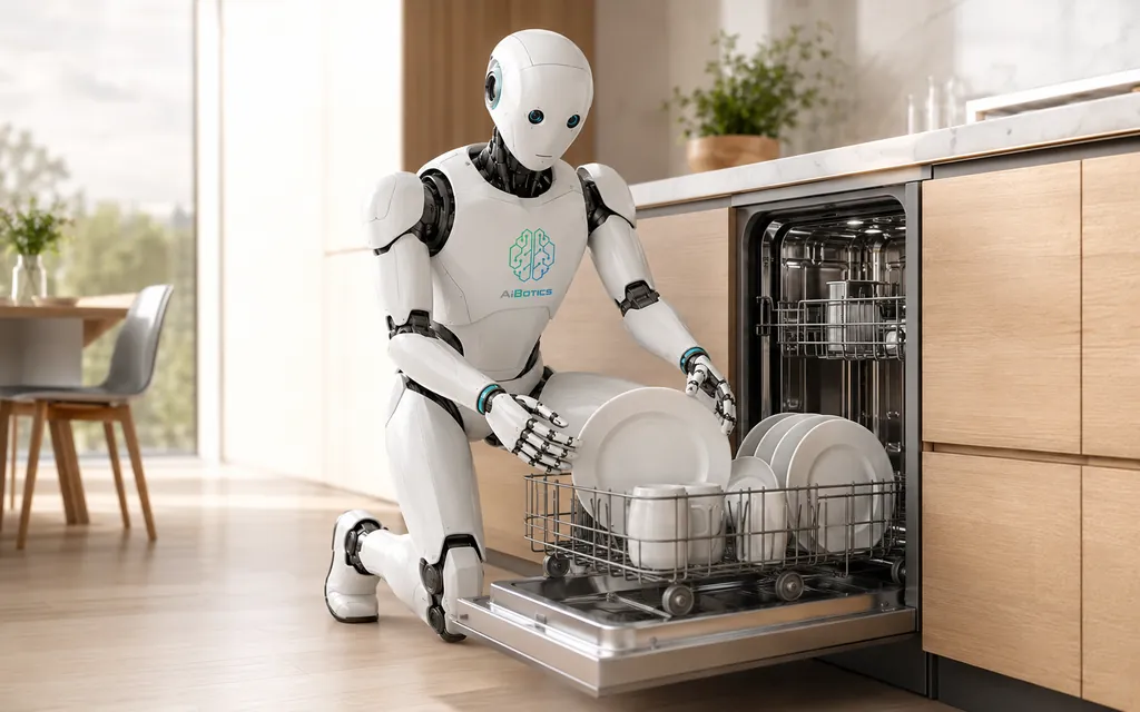 AIBotics household robot loading a dishwasher